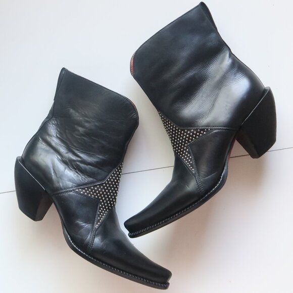 Donald J. Pliner Shoes - Donald J Pliner Black Leather Studded Western Ankle Boots Women’s